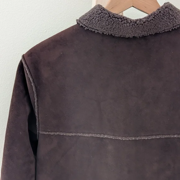 Vintage 70's Suede Shearling Collared Trench Coat In Dark Chocolate Brown - Picture 6 of 8